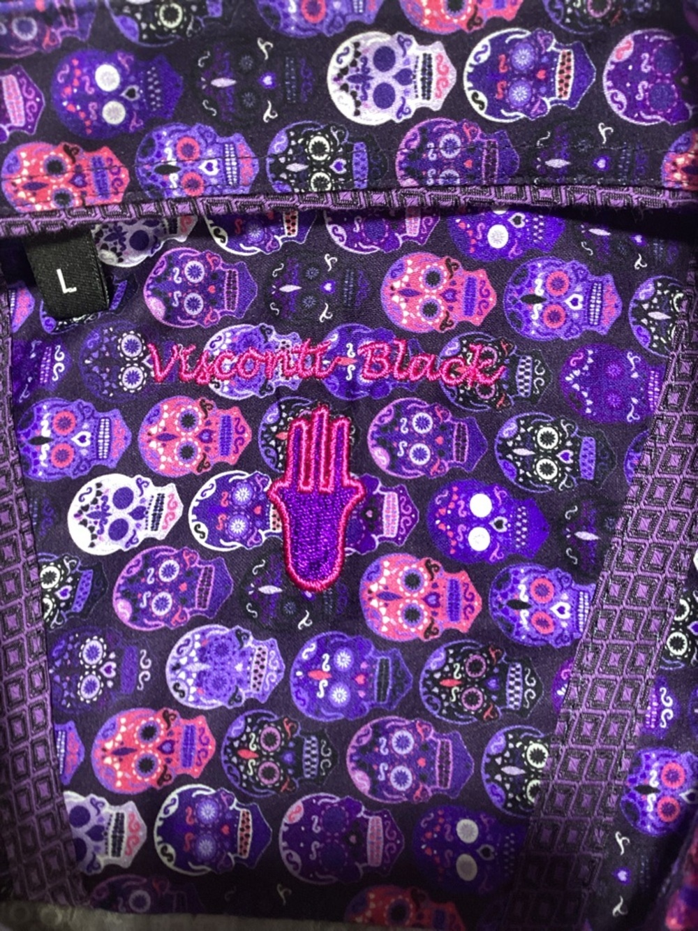 Men's Purple Skull-Pattern Button-Down Dress Shirt - Picture 6 of 11